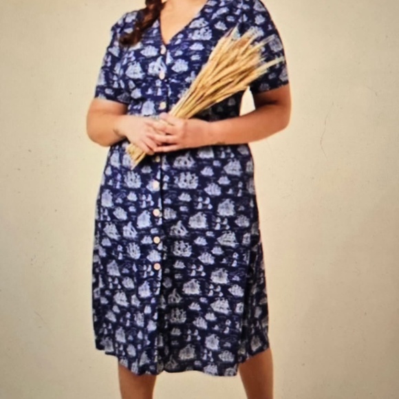 New Joanie v neck midi dress size 10 ship print navy & white - Picture 14 of 14